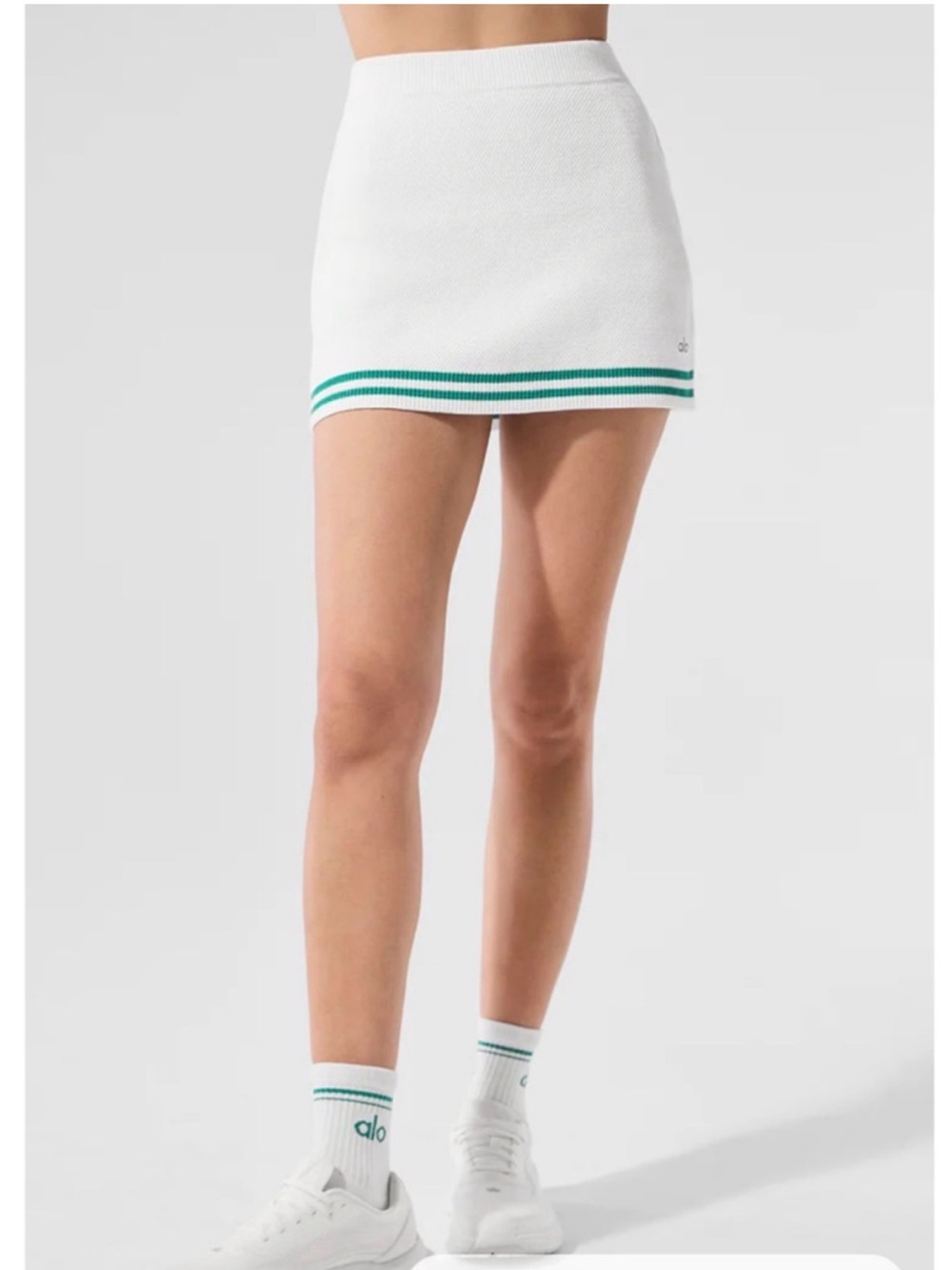 ALO Tennis Club knit skirt white green stripe shorts attached size medium